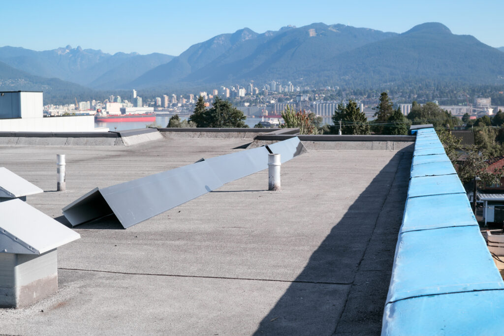 Roof metal flashing or coping installation.