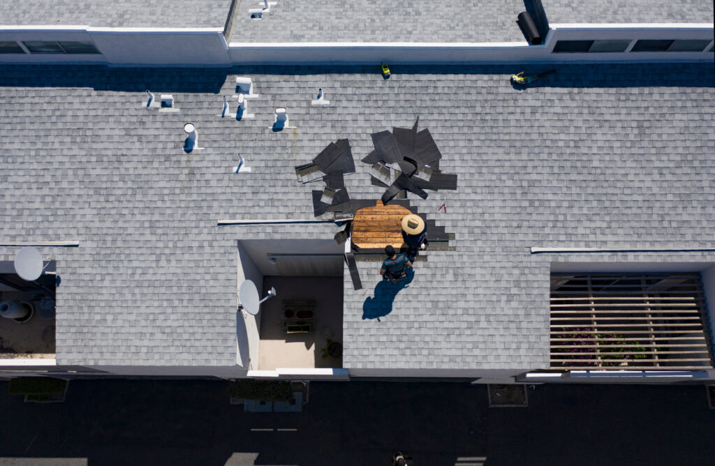 aerial view of asphalt roof repair