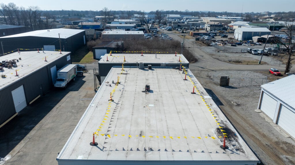 aerial view of damaged tpo roof